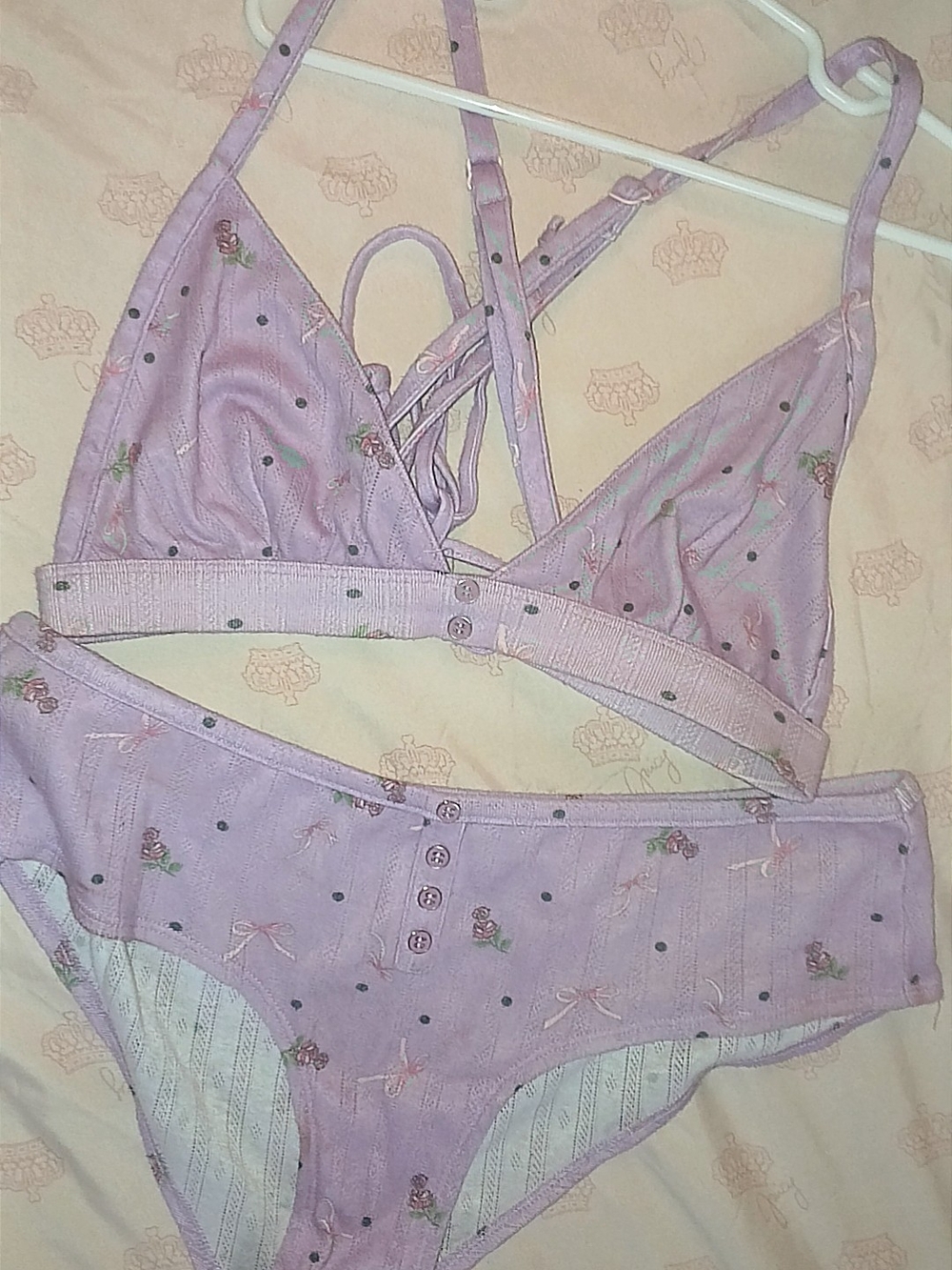 For Love & Lemons Lavender Floral Lace Bralette & Brief Set
